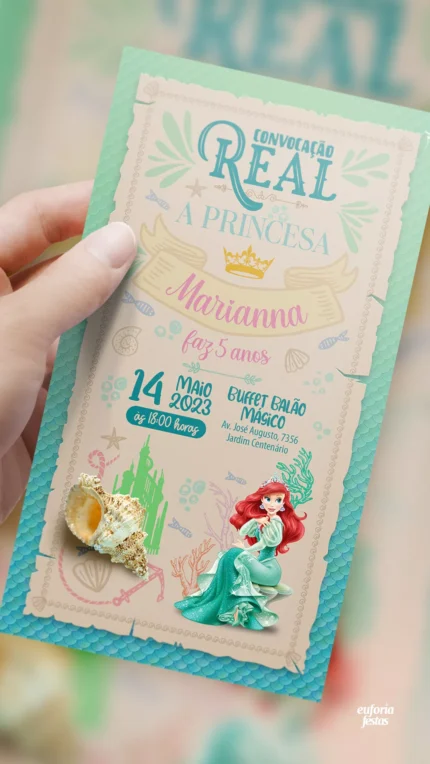 Convite Digital Ariel Convocação Real da Pequena Sereia