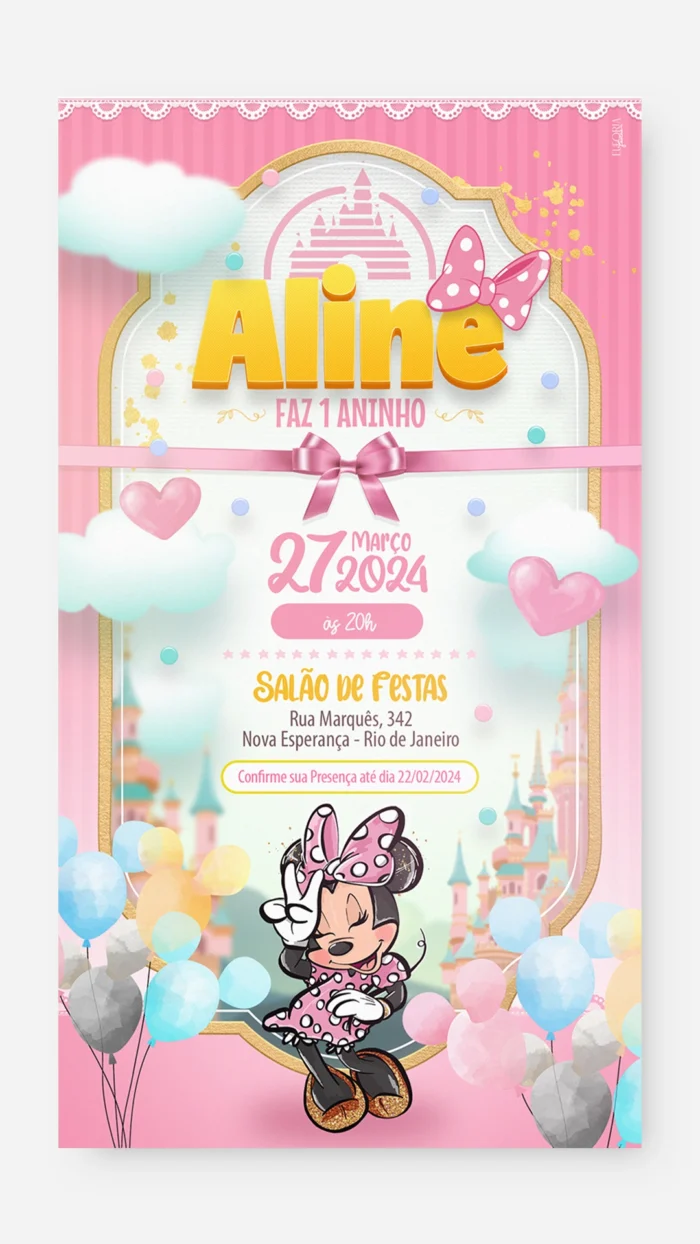 Convite Digital Castelo da Minnie Rosa