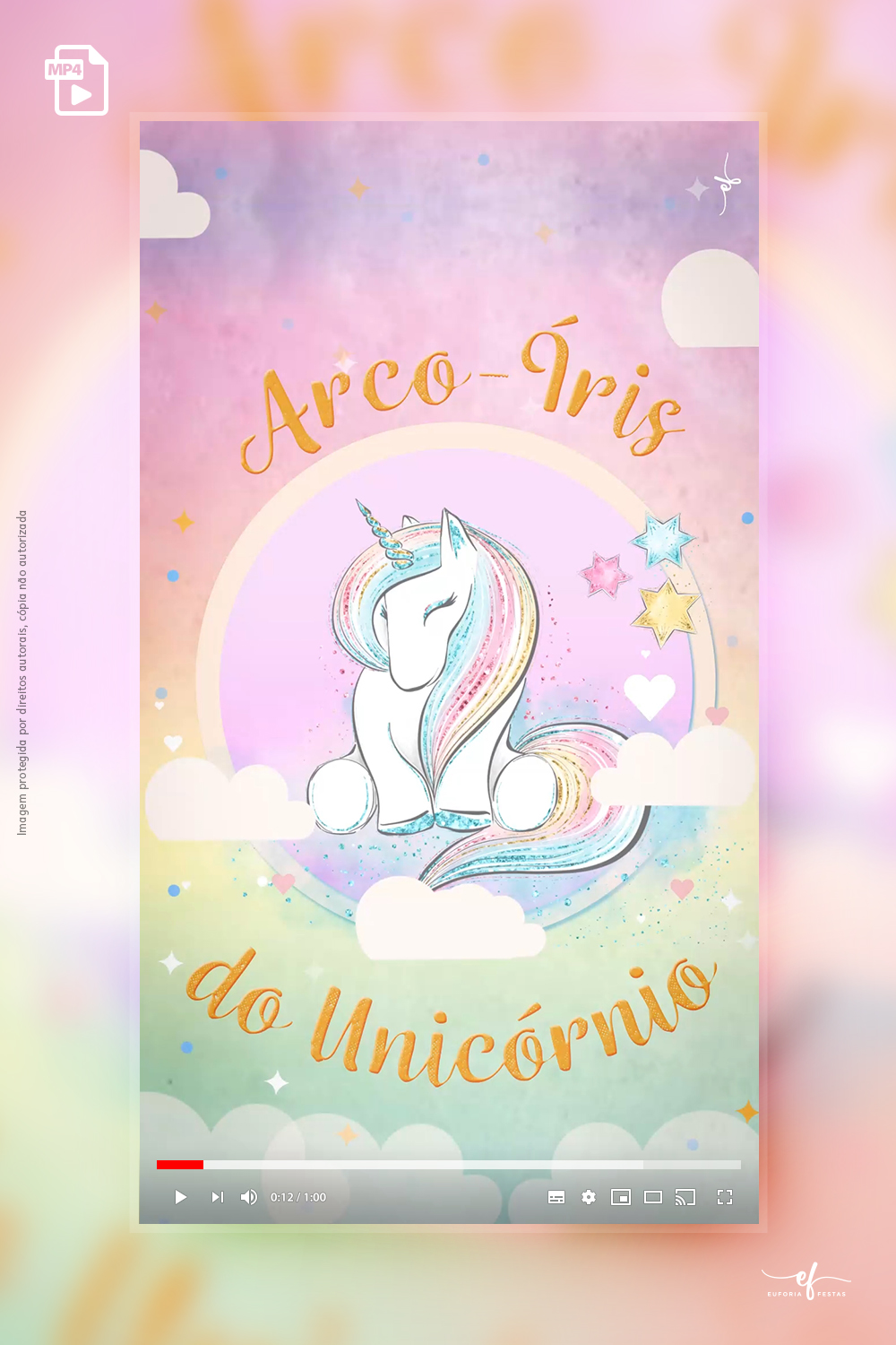 Convite Animado Arco Iris do Unicornio