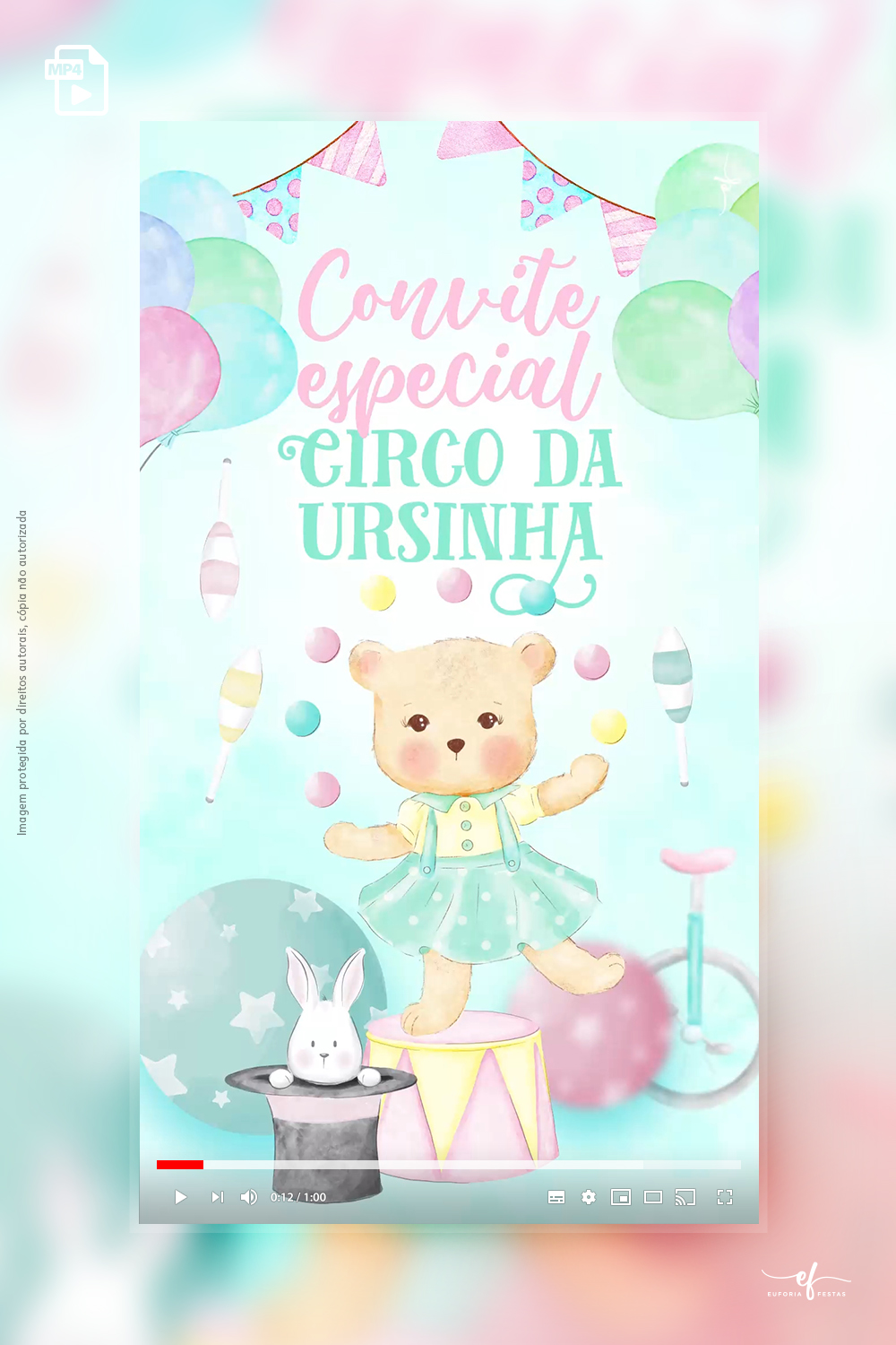 Convite Animado Circo Rosa da Ursinha