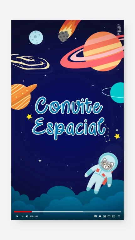 Convite Animado Astronauta no Foguete