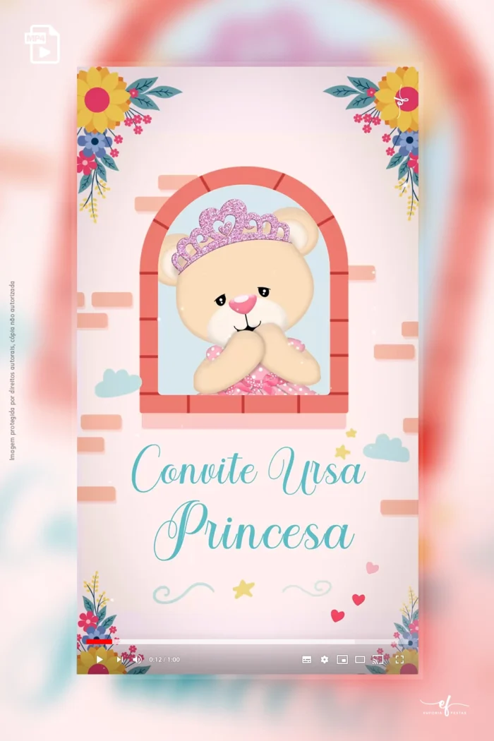 Convite Animado Ursa Princesa